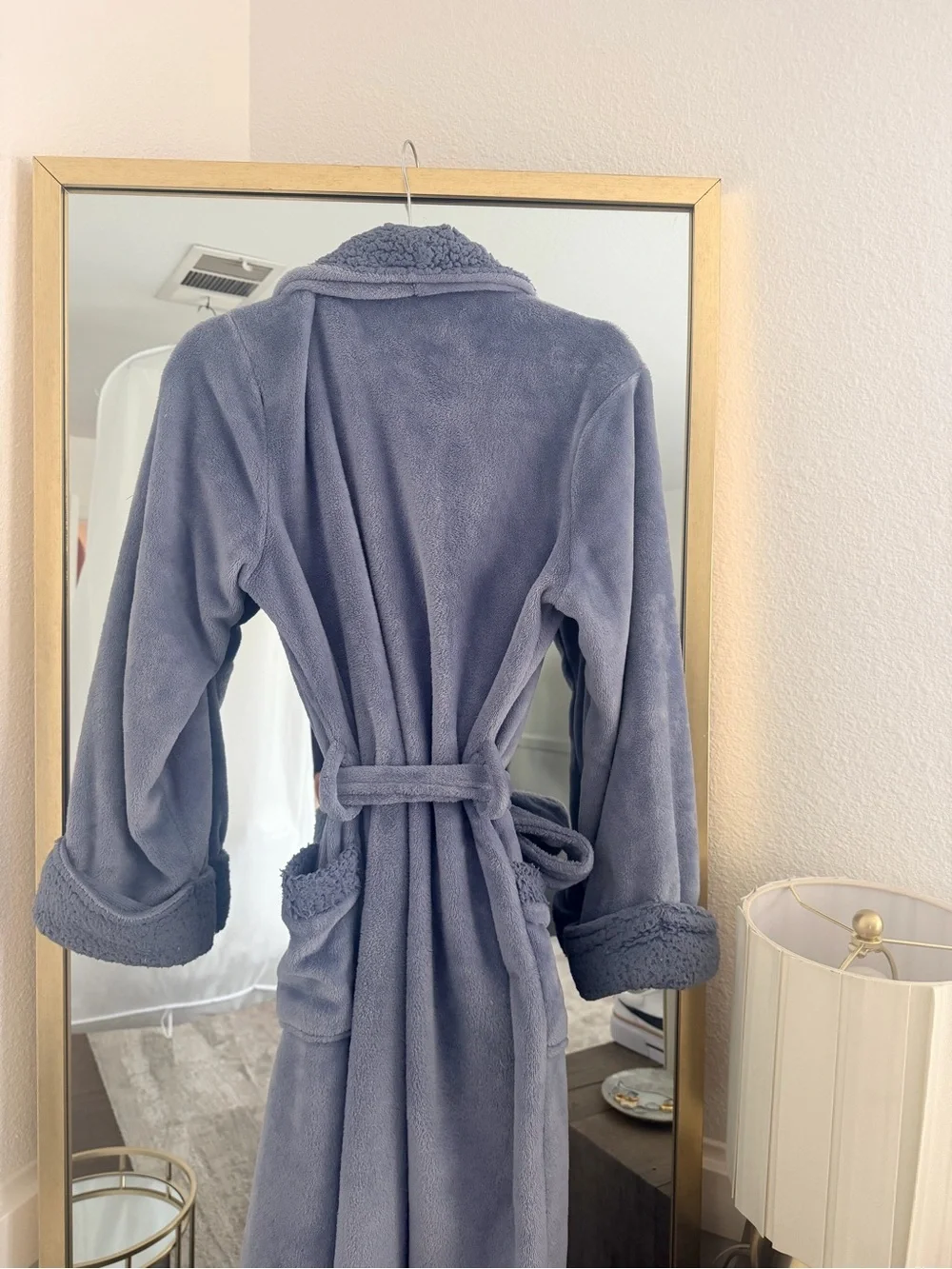 Natori Plush Lavender-Gray Shawl Collar Bath Robe